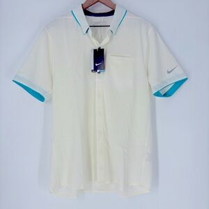 Nike Golf Men’s Off White Aqua Blue Button Up Polo